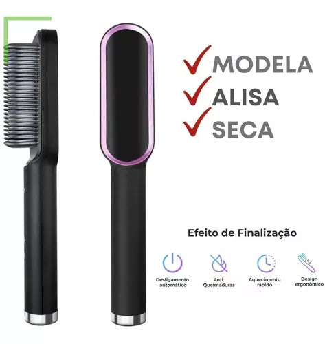 Escova Alisadora 5 em 1 | Alisa, Seca, Hidrata, Modela e Anti-Frizz | Bivolt